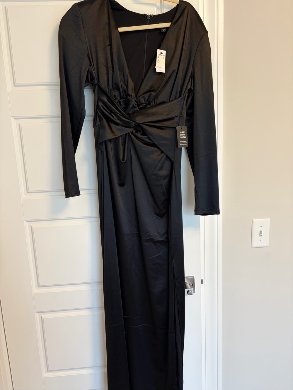 Express Black Long-Sleeve Twist-Front Maxi Dress